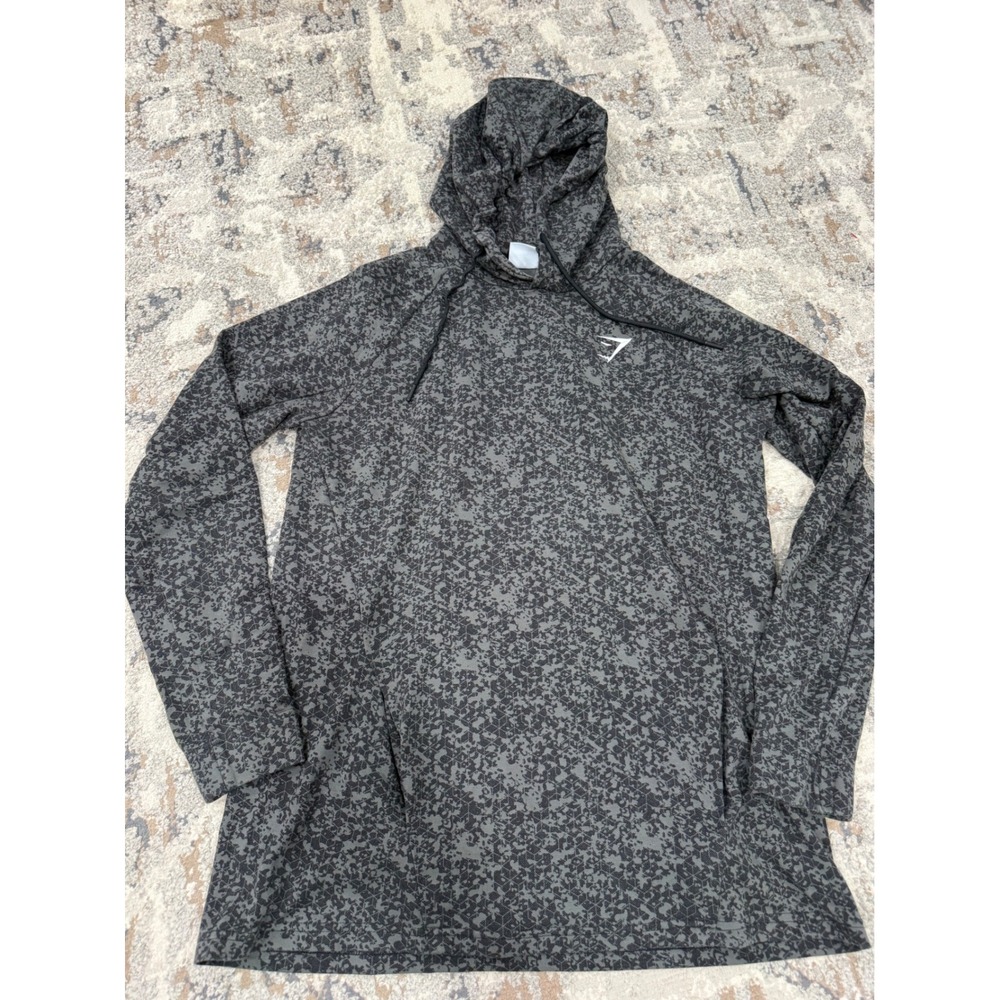 Gymshark Womens XL Grey Geometric Camo Pullover Hoodie Long Sleeve A1A1I